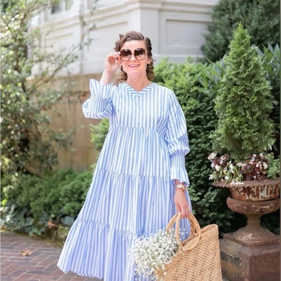 Dainty Jewells Blue Striped Midi Dress - Picture 2 of 4